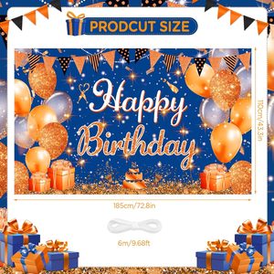 Bannière d'<span class=keywords><strong>anniversaire</strong></span> bleue et orange, décorations, grande bannière bleu marine et orange, <span class=keywords><strong>joyeux</strong></span> <span class=keywords><strong>anniversaire</strong></span>, fond pour l'<span class=keywords><strong>anniversaire</strong></span> des garçons et des filles - Product Image 3