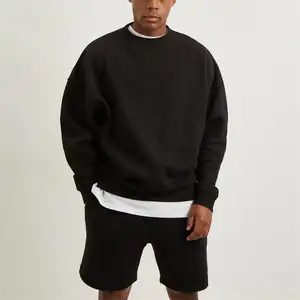 Vente en gros de sweatshirts brodés 100 coton avec logo personnalisé pour hommes fabricant de vêtements de rue sweats à capuche noirs en polaire vierge col rond pour hommes