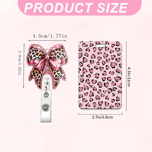 Transparent clip-on pink leopard print easy-open clasp acrylic sequin glitter UV printed double-sided embossed <b>ID</b> card <b>holder</b>, - Product Image 2