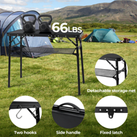 Table de camping pliable avec filet de rangement, table portable de 3 pieds avec 3 hauteurs réglables, table de camping en aluminium, table de pique-nique, table de plage