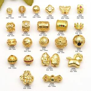 Perles dorées sablées de style ancien, préservant la couleur, avec mantra à six caractères à motif en zigzag, cheval en bois, vajra, interloc - Product Image 2