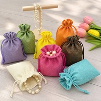 Pochette à cordon en lin de chanvre arc-en-ciel multicolore pour bijoux, colliers de perles, boucles d'oreilles, sac en jute, emballage cadeau personnalisé avec logo, vente en gros