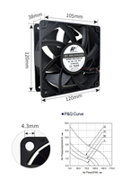 Ventilateur axial DC sans balais 120 mm, haut débit d'air, 120x120x38, résistance aux hautes températures, ventilateur DC 12V 24V, ventilateur axial pour racks de serveurs