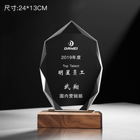 Trophée en verre transparent K9 vierge de forme personnalisée de haute qualité HDW Crystal Glass Awards Trophées avec base bleue ou noire