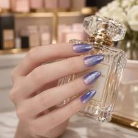 Faux ongles magnétiques en velours violet foncé effet œil de chat, longs, en amande, à presser, personnalisables avec logo, réutilisables, vente en gros
