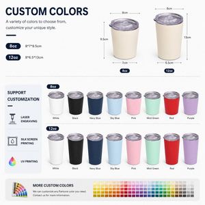 Gobelet à café personnalisé avec logo, 8 oz, 12 oz, avec couvercle, double paroi isolée, en acier inoxydable, tasse thermique, gobelet à thé, gobelet à lait - Product Image 4