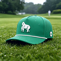 Gorra de 5 Paneles Impermeable con Parche de Goma PVC Personalizado, Logotipo Bordado en 3D, Orificios Perforados, Cierre a Presión, Gorra de Golf con Cuerda, Gorra Trucker