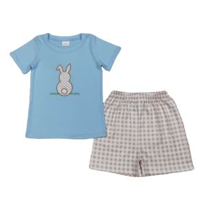 Conjunto de Ropa Infantil de 2 Piezas RTS Boutique, Camiseta y Pantalones Cortos Casuales de Primavera/Otoño, con Estampado de Conejito de Pascua y Bordado, en Algodón y Spandex - Product Image 1