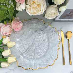 Assiette de présentation en plastique PS transparente imitation rotin, 13 pouces, or rose, pour mariage et fête, réutilisable, économique et élégante, vente en gros - Product Image 3