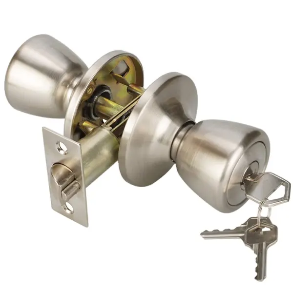 Entry/Exterior/Privcy/Passage/Dummy Knob Handle with Lock and Key Tulip Style Knob in Satin Nickel 576 Door Knob Lock