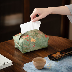 Boîte à mouchoirs en tissu de style chinois, design brocart Song, sac de rangement traditionnel pour la décoration de la maison, en polyester, utilisation pratique - Product Image 1