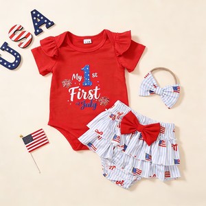 Traje de Verano para Bebé Niña con Estampado de Lazo y Letras de Dibujos Animados para el Día de la Independencia del 4 de <span class=keywords><strong>Julio</strong></span> - Product Image 1