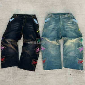 Fabricant de jeans pour hommes sur mesure, impression DTG, multi-poches, style vintage, denim délavé, effet usé - Product Image 2