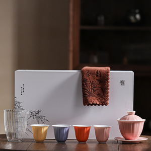 Tea Set Color Glazed Tea Set Petal Tea Cup Glass Fair Cup Striped Small Fresh Light Luxury Gift Lady - Product Image 1
