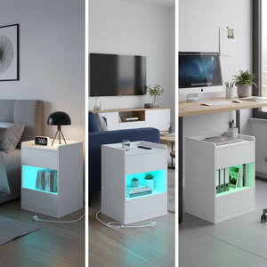 Mesita <span class=keywords><strong>de</strong></span> <span class=keywords><strong>Noche</strong></span> Blanca con Iluminación LED <span class=keywords><strong>y</strong></span> Estación <span class=keywords><strong>de</strong></span> Carga, Moderna Mesita <span class=keywords><strong>de</strong></span> <span class=keywords><strong>Noche</strong></span> con 2 Cajones <span class=keywords><strong>y</strong></span> 1 Compartimento para Dormitorio - Product Image 6