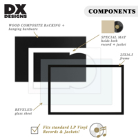 Cadre pour disque vinyle en bois composite noir DX Designs 25x16,5 pouces, compatible avec les albums et pochettes LP standard de 12 pouces, cadre mural horizontal ou vertical