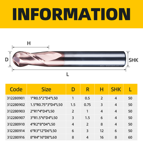 مطحنة نهاية الأنف كروية صلبة 2 فلوت كربيد HUHAO 2 فلوت كروية دائرية رأس كربيد مطحنة نهاية القاطع - Product Image 4