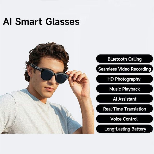 M89 AI Smart Glasses with 8Mp Camera Video Record AI Chat Real Time Translation Voice Wake BT Touch Sunglasses