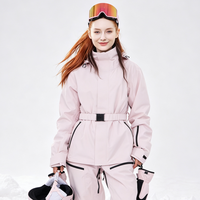 Veste de ski thermique tendance pour femme, personnalisable, avec ceinture ajustable, imperméable, pour station de ski, montagne, anorak pour femme