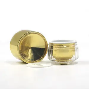 Em ESTOQUE 50ml Personalizado Luxo Vazio Boca Larga Dupla Parede Acrílica Container Ouro Creme Embalagem Cosméticos Plástico Acrílico Jars