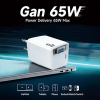Chargeur USB C GaN 65W, adaptateur de charge rapide pour voyage, PD 3.0, câble magnétique rétractable de type C pour ordinateur portable, téléphone, OTP