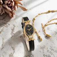 SUNLIFEX Montre à quartz pour femme avec cadran ovale rétro, bracelet en cuir, montre-bracelet analogique 3BAR, usage quotidien
