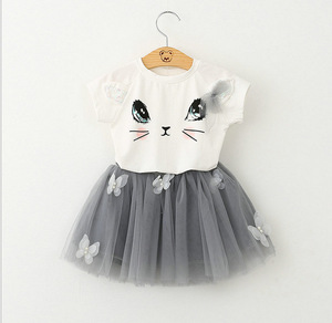 Baby <b>Clothes</b> Kids Summer Clothing Boutique Sets Girls Lace Cute <b>Cat</b> Skirt Suit of China - Product Image 1