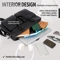 Porte-documents de luxe classique multi-poches grande capacité en PU grainé pour homme d'affaires