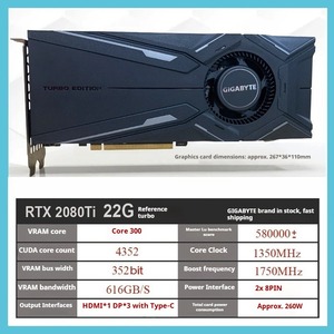 การ์ดจอ Rtx 2080 Ti 22gb Gddr6, จีพียูประสิทธิภาพสูงสำหรับเดสก์ท็อปเกมมิ่ง เซิร์ฟเวอร์ พร้อมพอร์ต Dp Dvi และพัดลมระบายความร้อน - Product Image 1