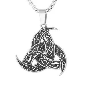 Colar com pingente viking nórdico de aço inoxidável, joia triangular com símbolo celta, nó irlandês, colar com pingente viking, ideal para venda