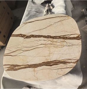 طاولة طعام من الرخام الأبيض الإيطالي بقاعدة معدنية، تصميم دائري عصري لغرفة المعيشة والعائلة والمقاهي، مع ضمان لمدة عام - Product Image 4