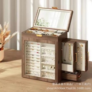 Solid Wood Jewelry <b>Box</b> Storage With Lock Rectangle Multipurpose Jewelry Organizer - Product Image 1