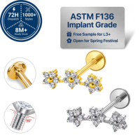 Anting-anting titanium grade implan ASTM F136 JIAXIN, berulir dalam, untuk labret, helix, tragus, bibir, perhiasan tindik tubuh berkualitas tinggi.