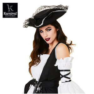 Camiseta de Disfraz de Pirata Bucanero para Mujer, Venta al Por Mayor ODM, para Halloween, Fiestas Temáticas, Eventos, Carnaval, Actuaciones, en Blanco y Negro - Product Image 4