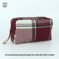 Pochette de voyage TSA promotionnelle personnalisée avec logo, motif écossais, en faux lin polyester durable, forme boîte, pour maquillage