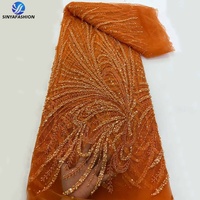Kain Brokat Sinya Heavy Beaded Lace Bordir Bunga Payet Mewah Tradisional untuk Gaun Pengantin Wanita 5 Yard