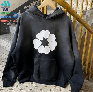 Мужская толстовка оверсайз из хлопка 480G с эффектом кислотной стирки, выцветшая на солнце, с объемным принтом, винтажная, с карманами, без принта - Product Image 1