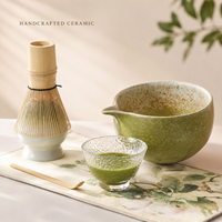 Ensemble de matcha en céramique émaillée au four avec bol rond, fouet en bambou et support pour bar à thé, vente au détail et commandes en gros, cadeaux d'entreprise, direct usine