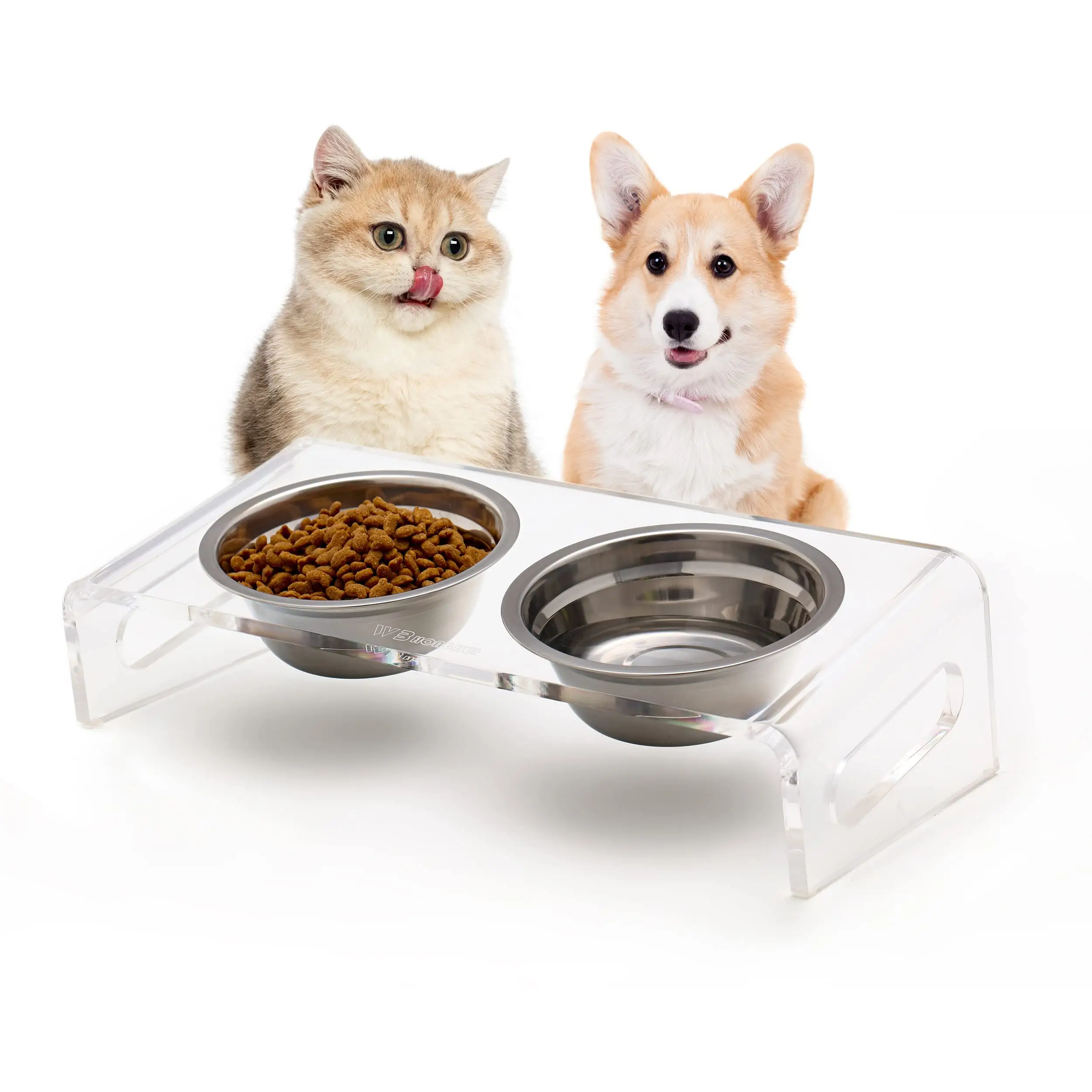 Sıcak satış yükseltilmiş kedi köpek maması kaseleri yükseltilmiş küçük köpekler kediler için hayvan mama kabı şeffaf akrilik besleyici standı