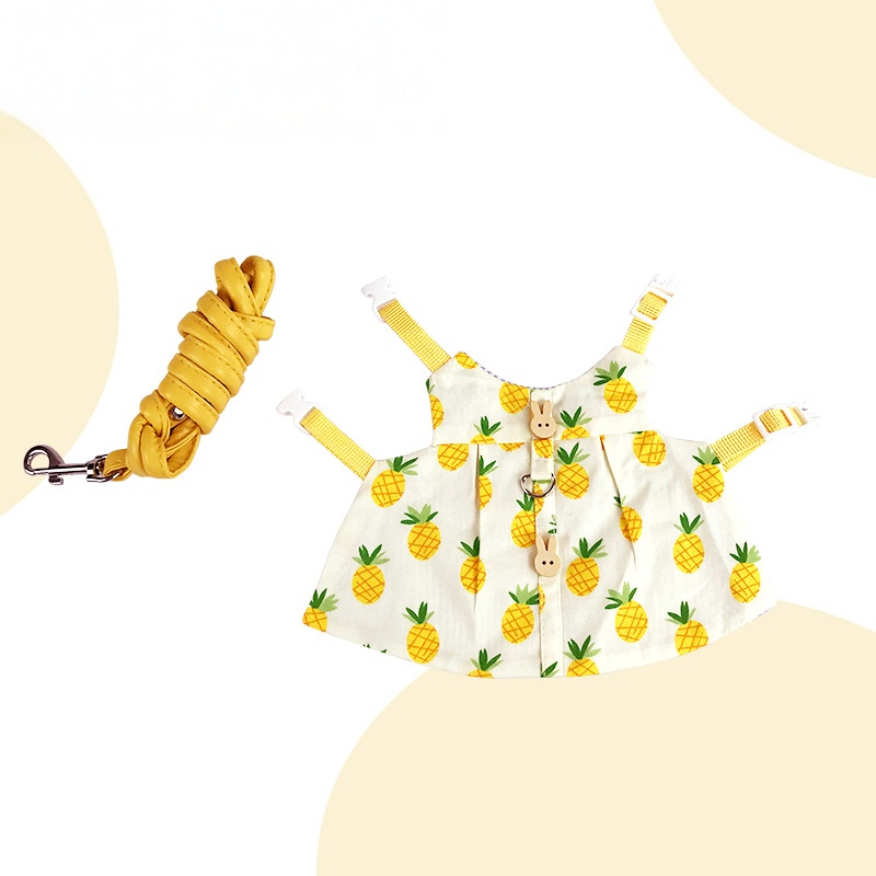 Ensemble harnais et laisse motif ananas jaune