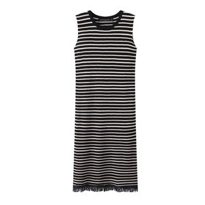 Vestido de Punto a Rayas <span class=keywords><strong>La</strong></span> <span class=keywords><strong>Chapelle</strong></span>, Sin Mangas, Cuello Redondo, Corte Holgado, Vestido Suéter para Mujer, Falda Larga, Tejido Fino y Transpirable - Product Image 2