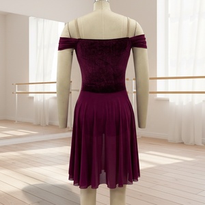 Vestido de Danza Lírica Elegante con Hombros Descubiertos MiDee para Mujeres Adultas con Camisola y Frente Plisado para Actuaciones en Escenario - Product Image 2