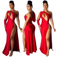 Atacado design casual mulheres sexy vermelho fenda vestido