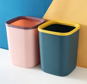 Bote de basura cuadrado de plástico, contenedor de residuos para baño, uso doméstico y oficina, Color caramelo