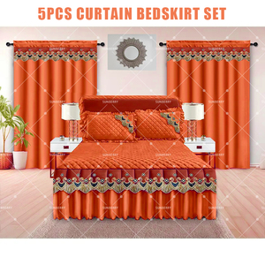 Ensemble de literie de luxe 5 pièces avec jupe de lit brodée, couvre-lit matelassé en coton, rideaux et taies d'oreiller – Fournisseur d'usine - Product Image 6