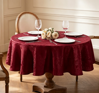 Nappe ovale jetable imperméable en velours damassé tissé moderne imprimé floral bordeaux, résistante à l'huile, pour décoration de mariage et de banquet