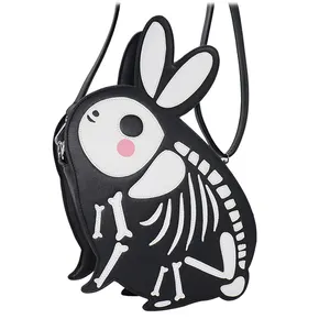 Bsci Bag Factory Original Design Black Skeleton Rabbit Shaped Purse Gothic Women's Messenger Bags Cartoon Backpack With Patches