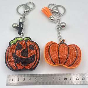 Halloween moda Bling brillo cristal calabaza llavero dibujos animados diamantes de imitación calaveras fantasma Cruz diamante bolsa colgantes llaveros - Product Image 3