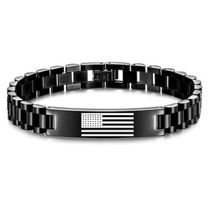 Wholesale Fine Bracelets & <b>Bangles</b> 316l Stainless Steel 14k 18k Pvd Gold Plated Hand Chain American Flag Bracelets for <b>Men</b> - Product Image 3
