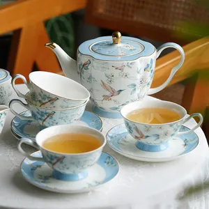 चीनी शास्त्रीय बढ़िया बोन चाइना चीनी मिट्टी के चाय के बर्तन और कप सेट गोल्डन रिम शानदार उपहार बॉक्स चाय के बर्तन के साथ चाय का सेट पैकिंग